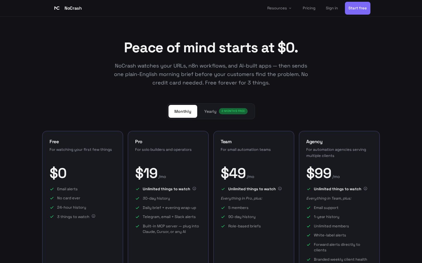 NoCrash Pricing