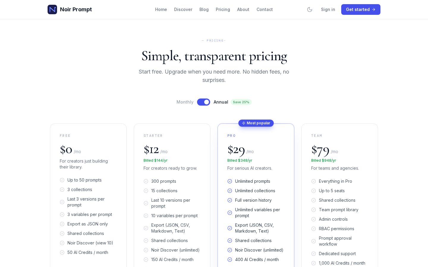 Noir Prompt Pricing