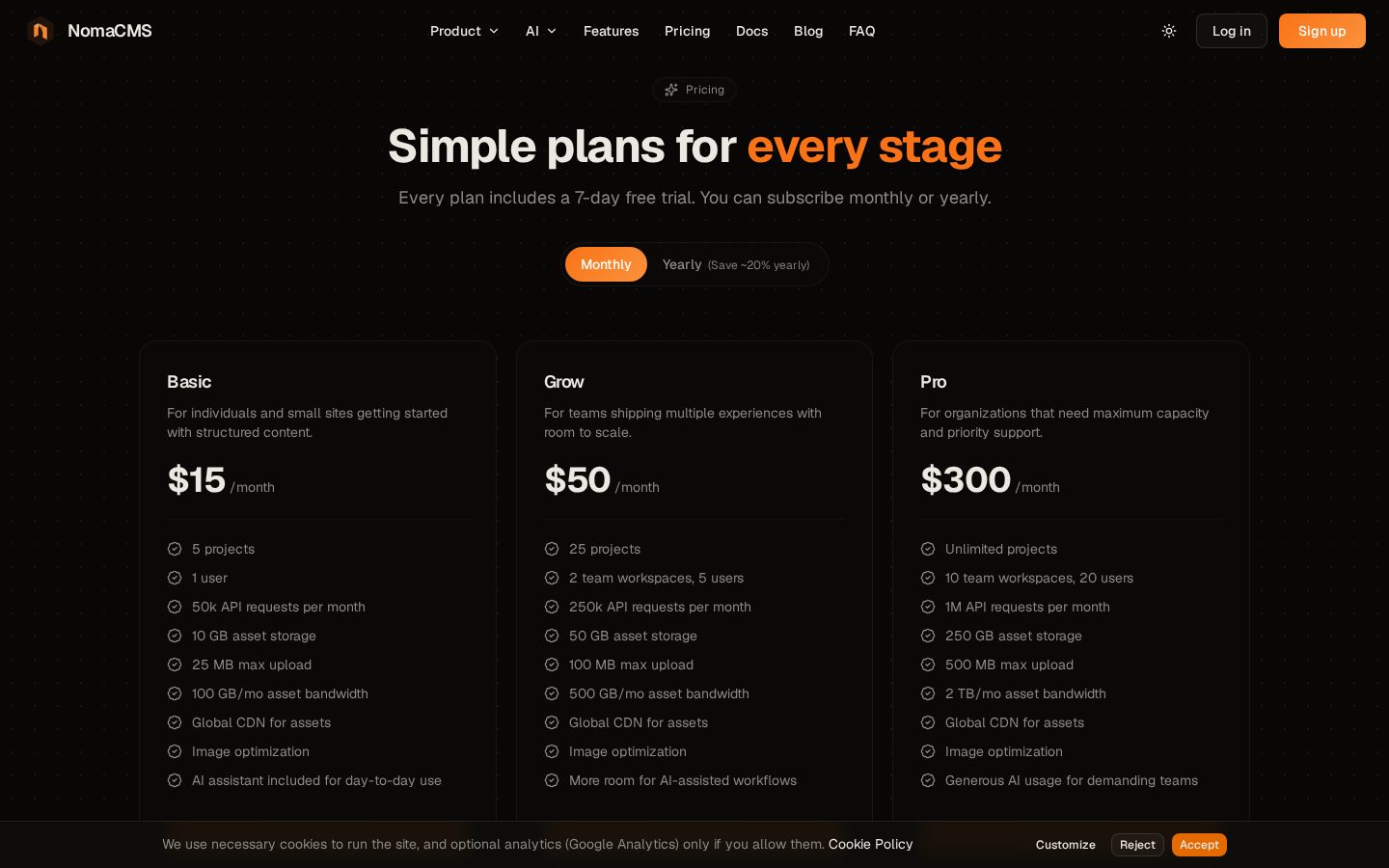 NomaCMS Pricing
