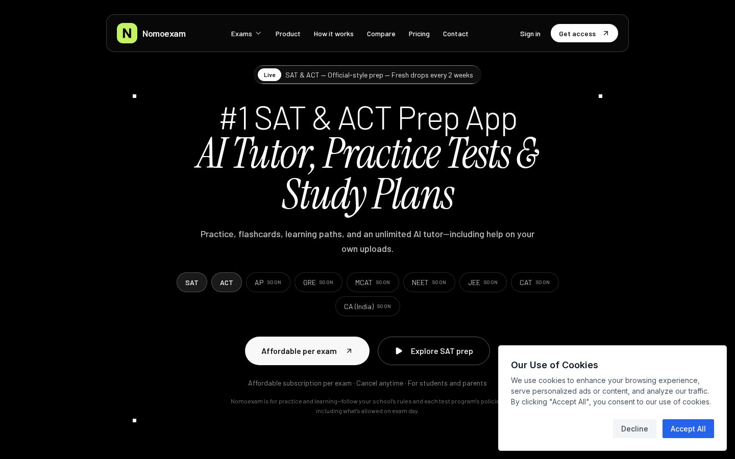 NomoExam Homepage