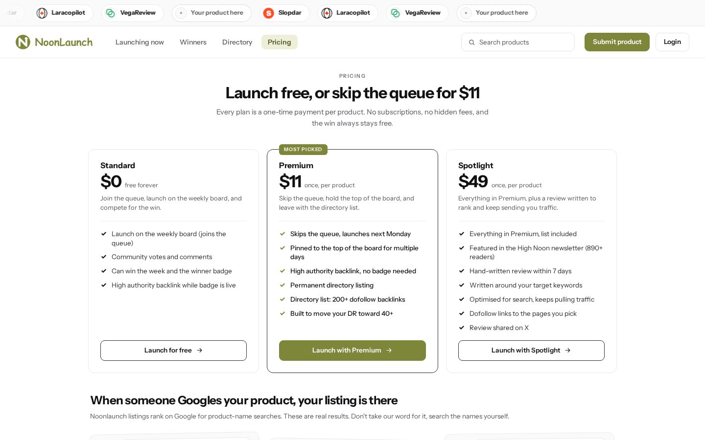 Noonlaunch Pricing