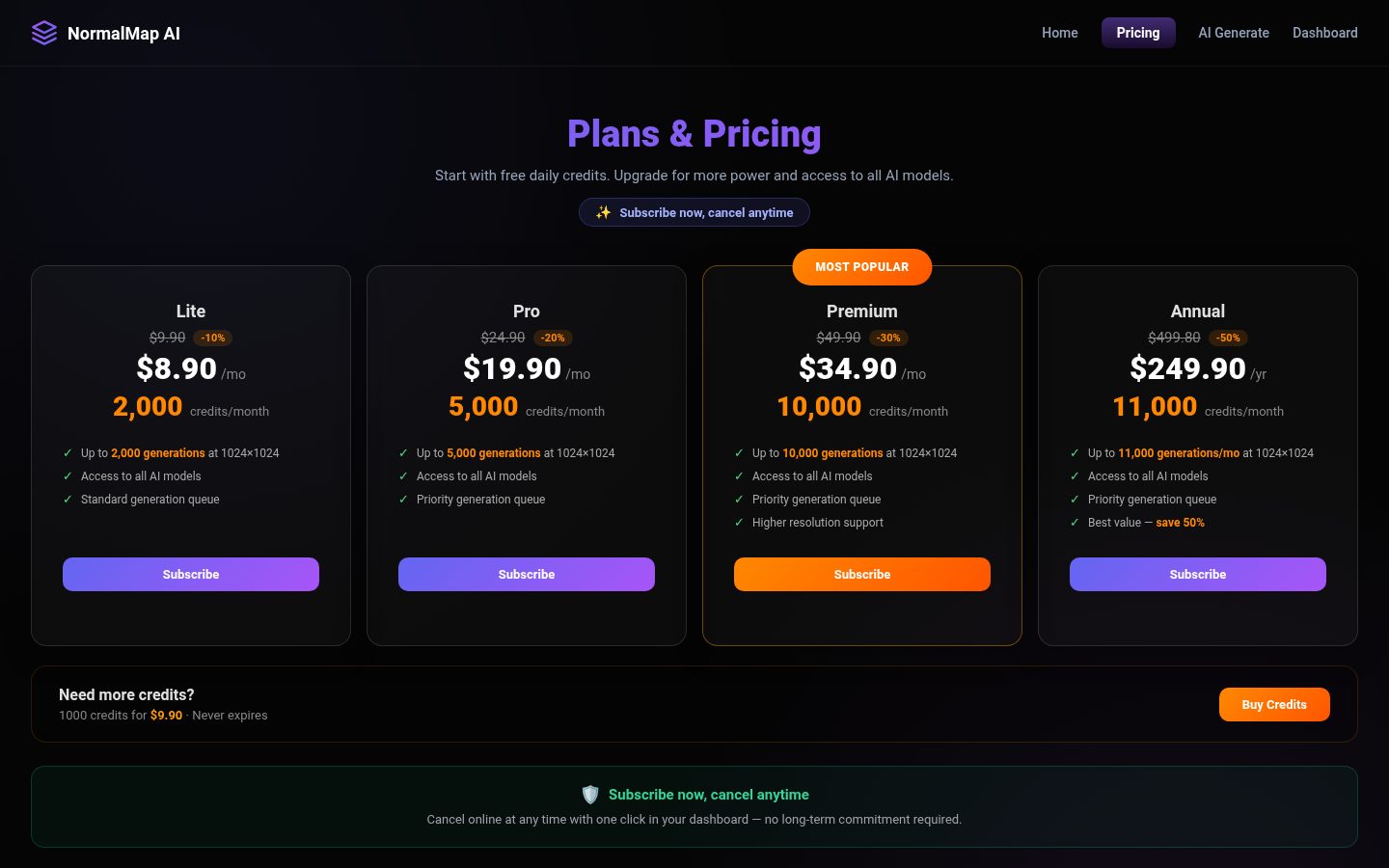 NormalMap AI Pricing