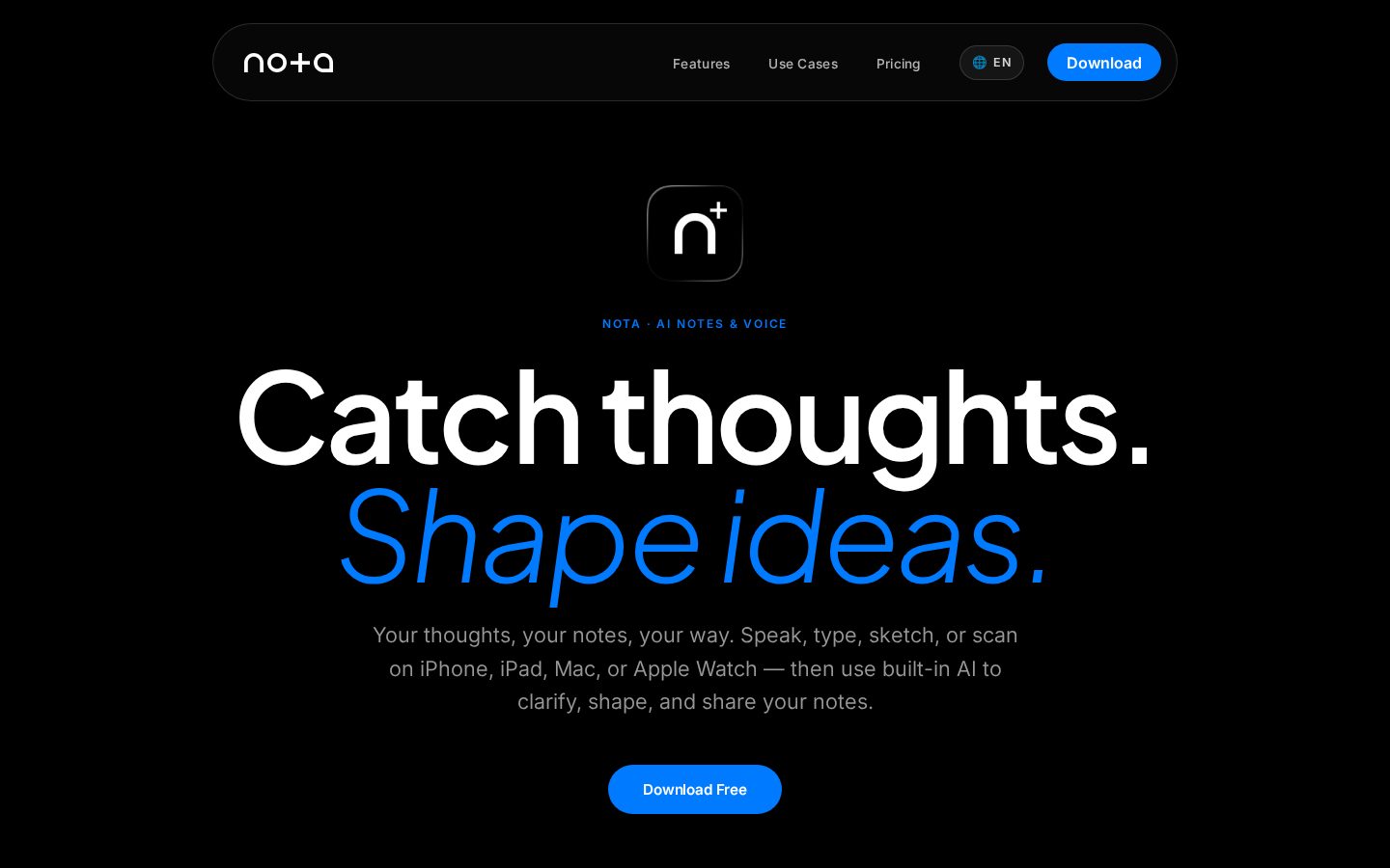 Nota: AI Notes & Voice Homepage