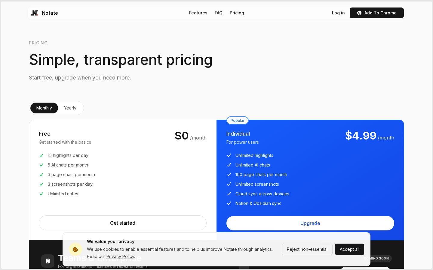 Notate.so Pricing