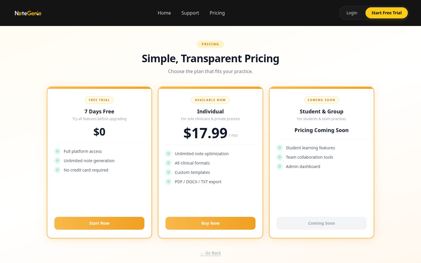 Note Genie Pricing