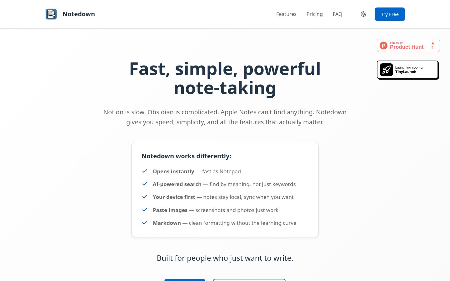 Notedown Homepage