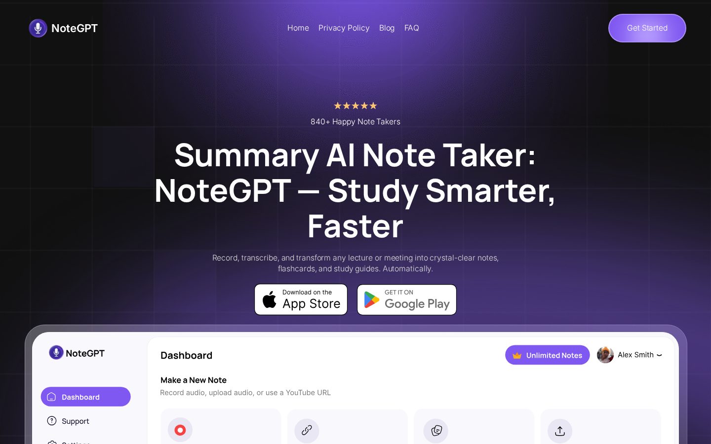 NoteGPT App Homepage