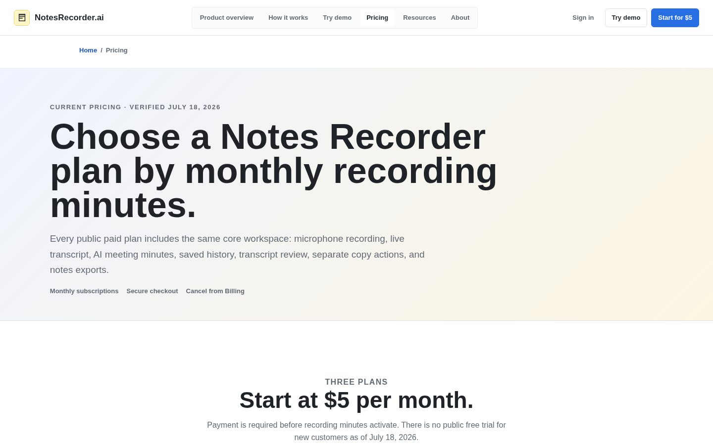 Notes Recorder Pricing
