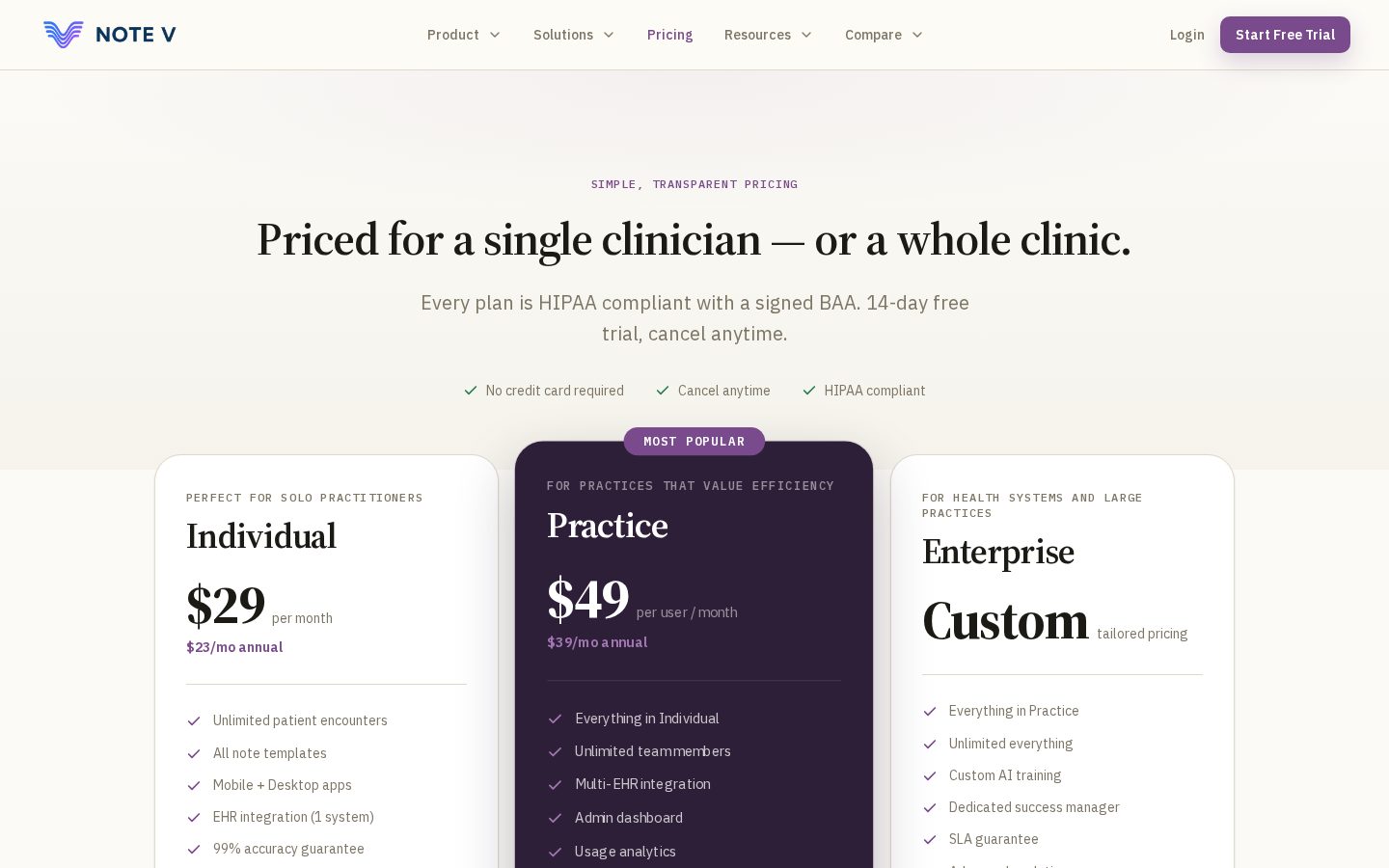 NoteV Pricing
