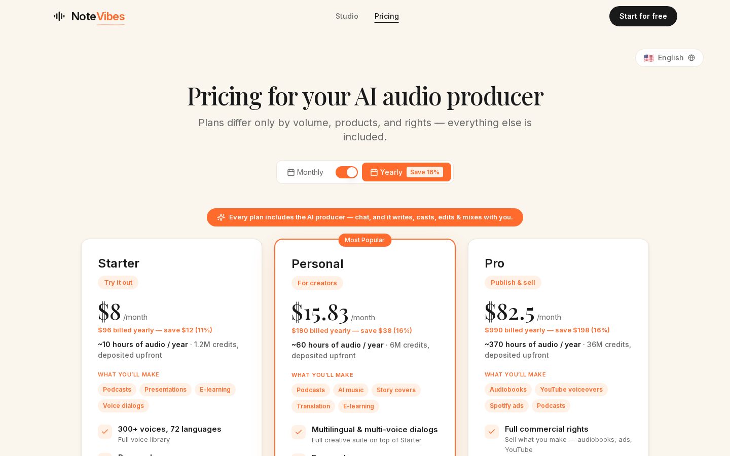 Notevibes Pricing