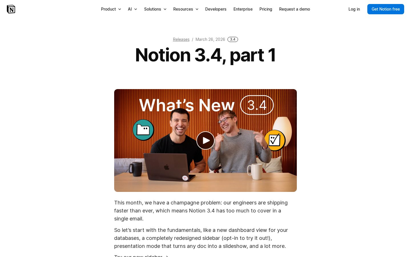 Notion 3.4 Homepage