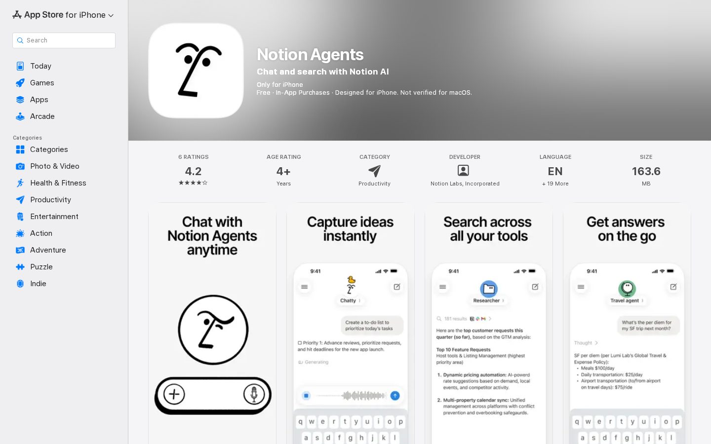 Notion Agents iOS app Homepage