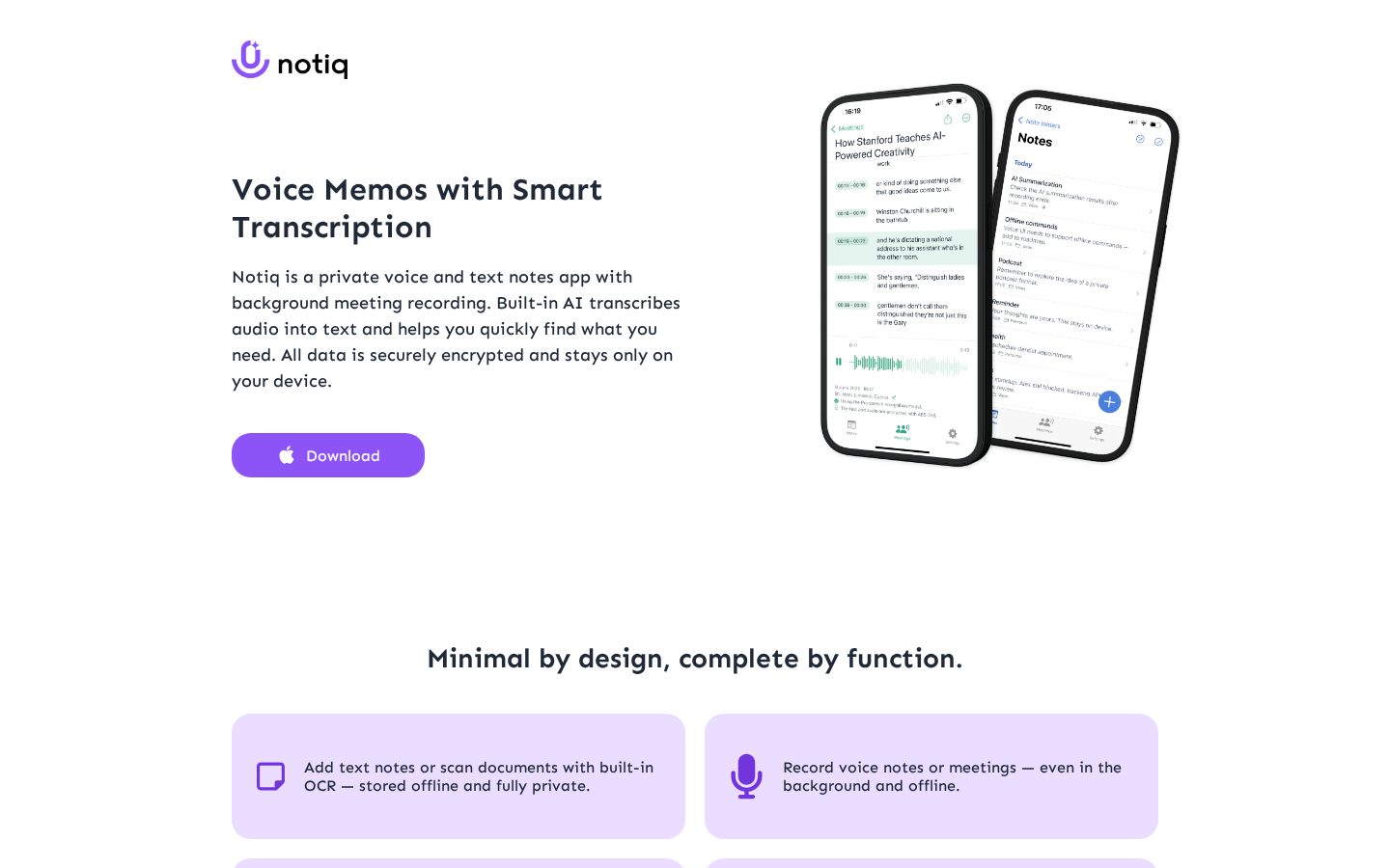 Notiq -Voice Memos AI Homepage