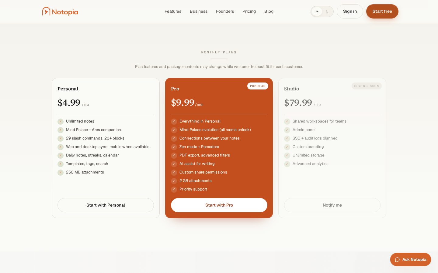 Notopia Pricing