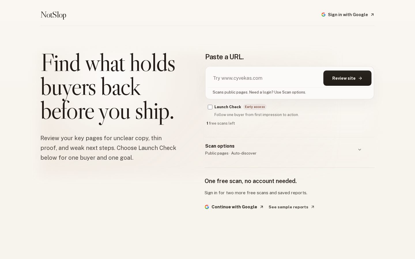 NotSlop Homepage