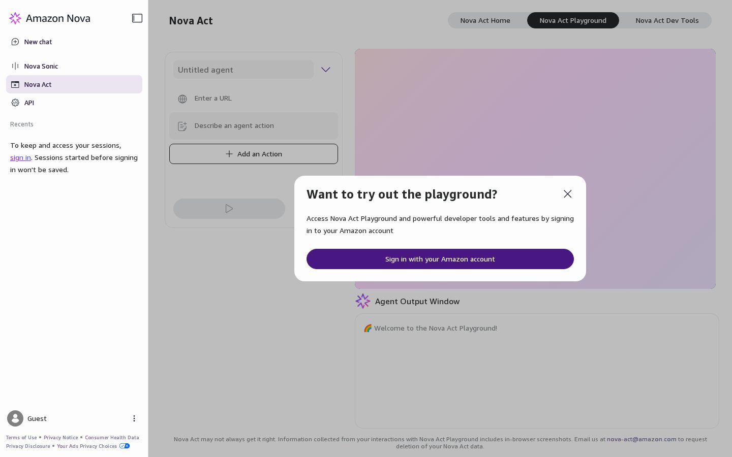 Nova Act by Amazon Homepage