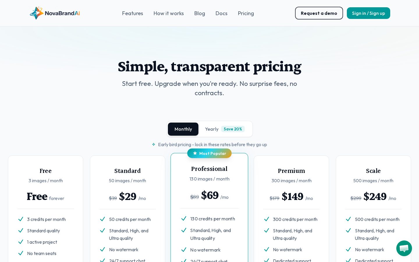 Novabrand AI Pricing