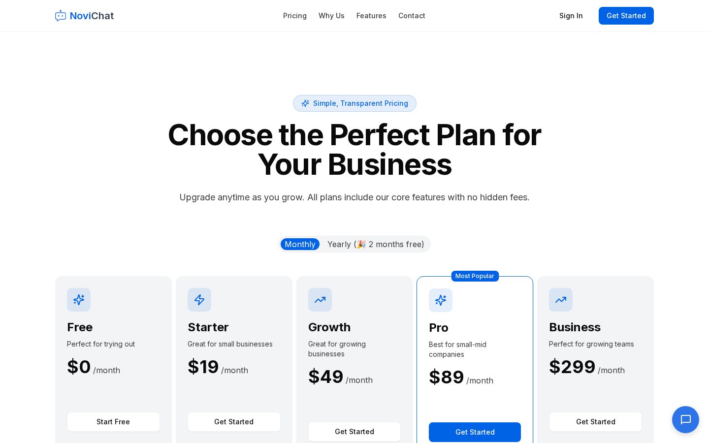 NoviChat Pricing