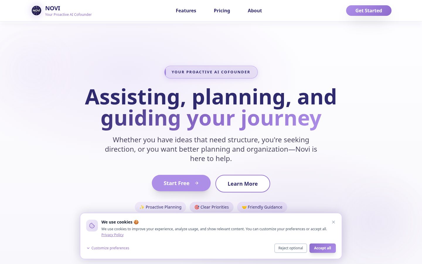 NoviCofounder Homepage