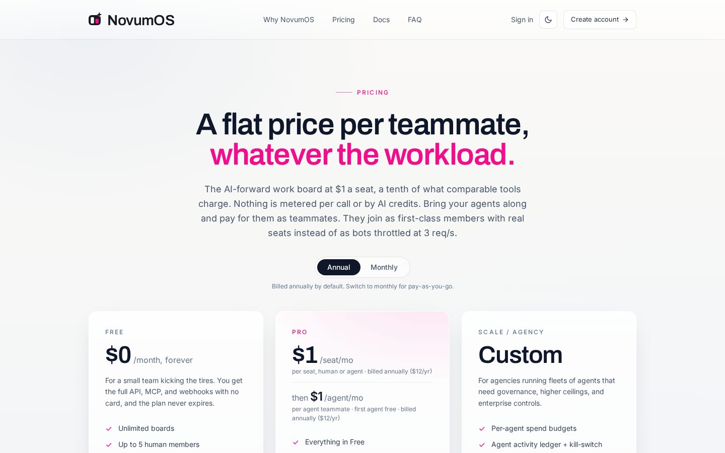 NovumOS Pricing