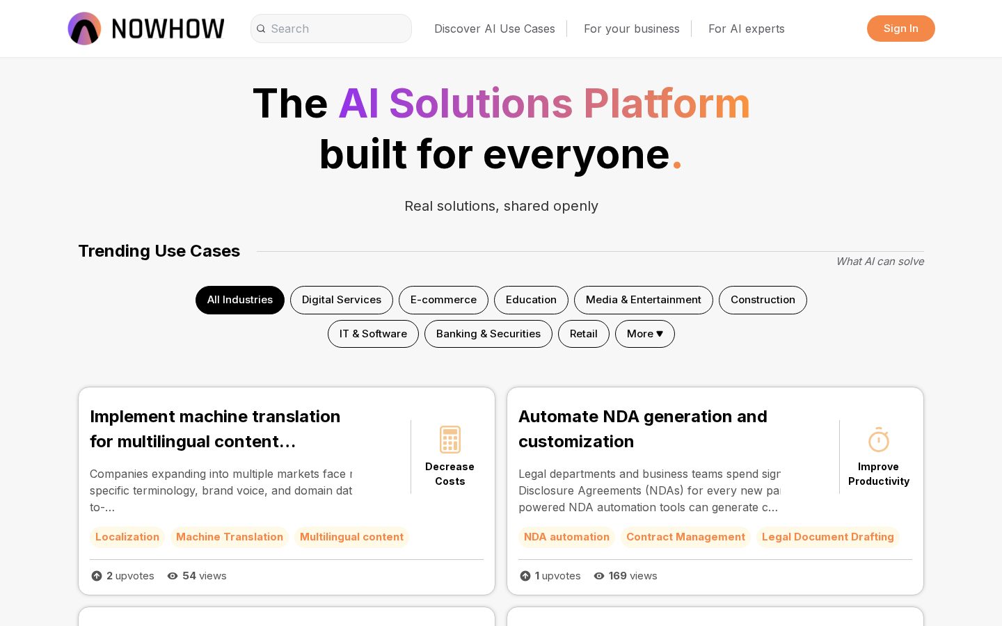 Nowhow AI Homepage