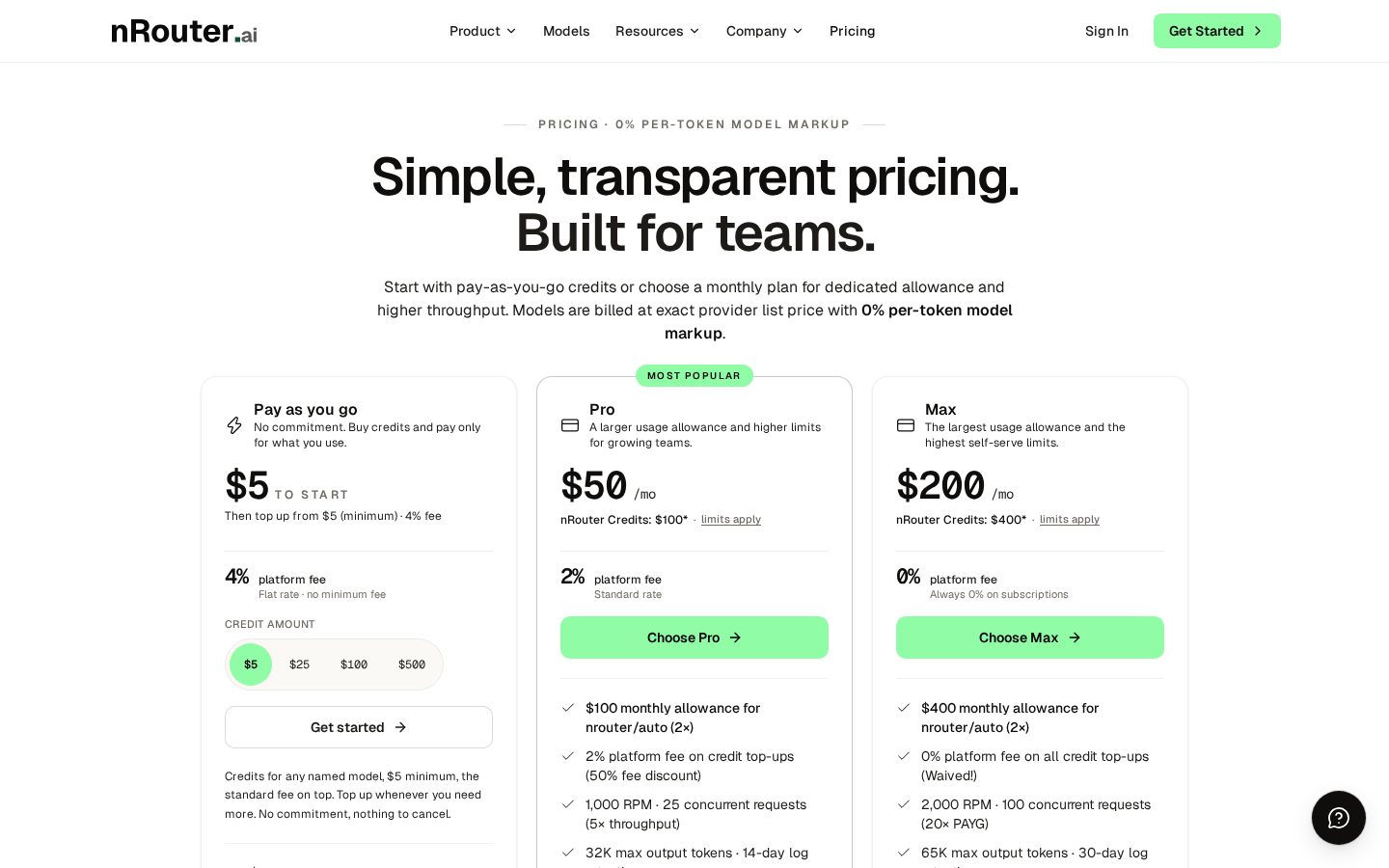 nRouter.ai Pricing