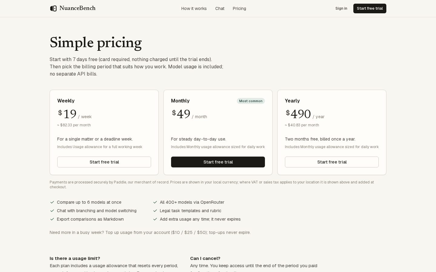 NuanceBench Pricing