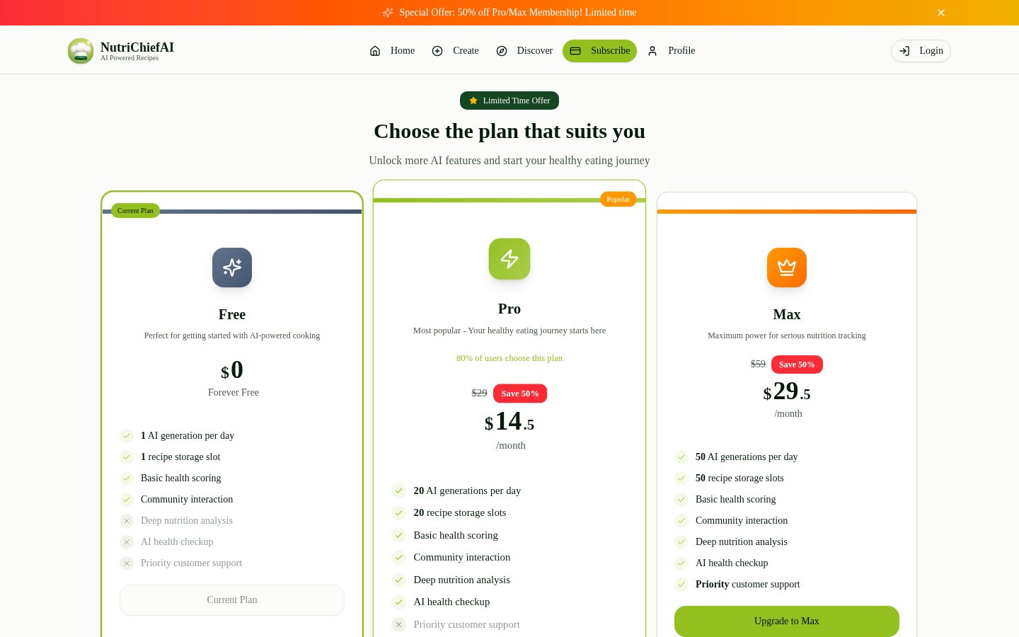NutriChiefAI Pricing