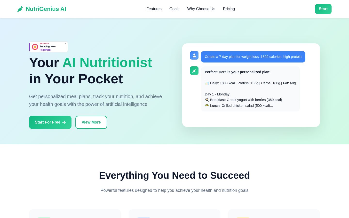 Nutrigenius AI Homepage
