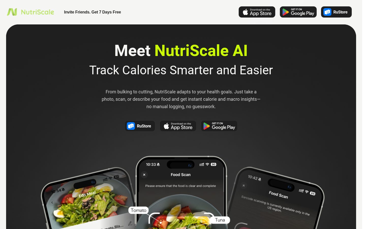 Nutriscale AI Homepage