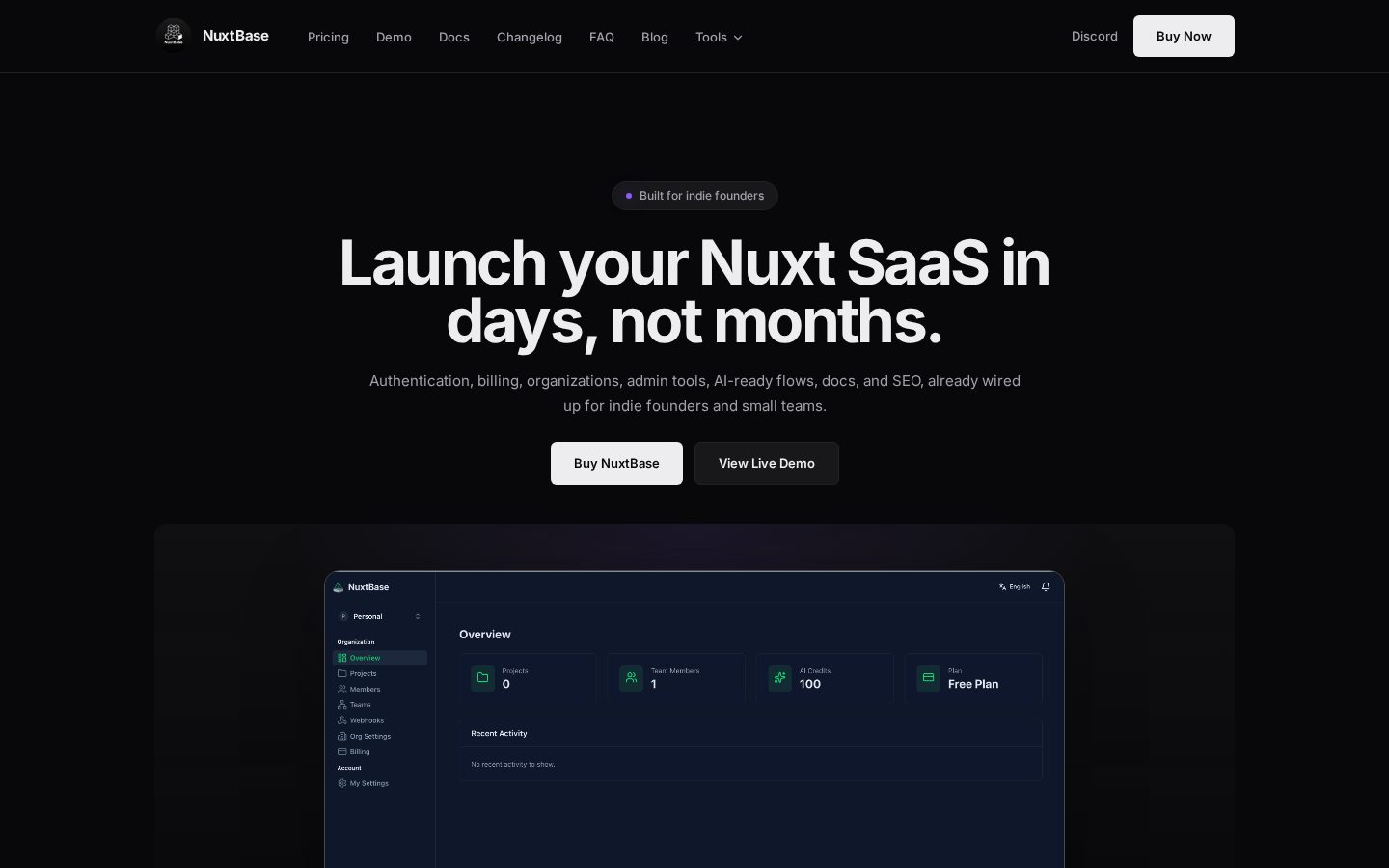 NuxtBase Homepage