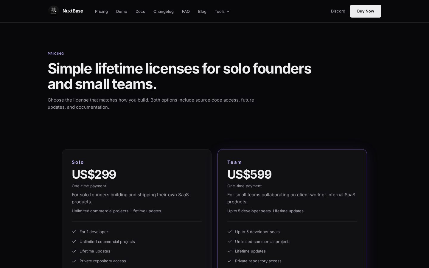NuxtBase Pricing