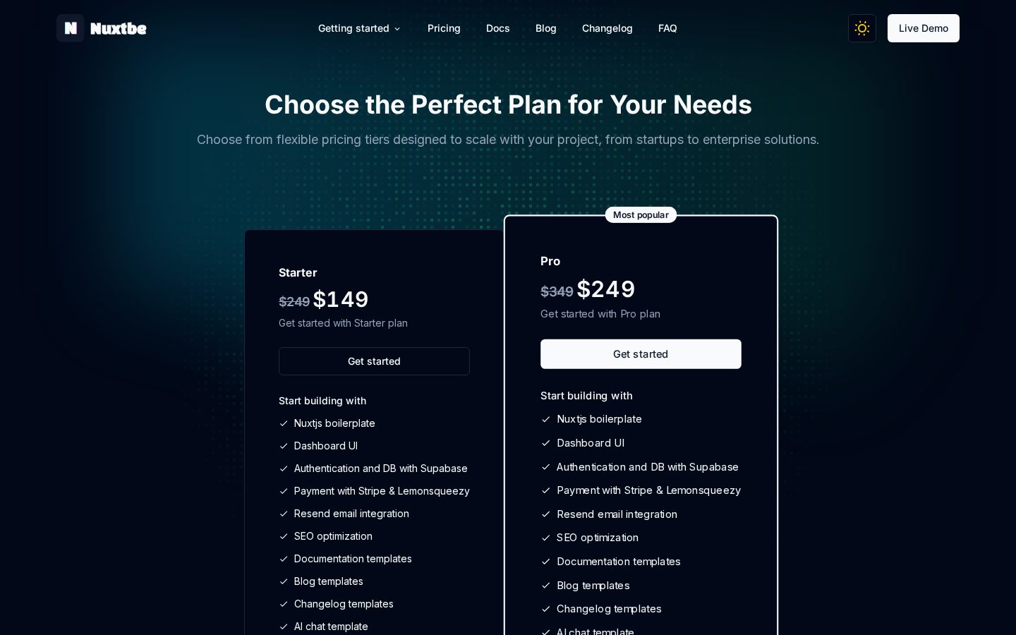 Nuxtbe Pricing