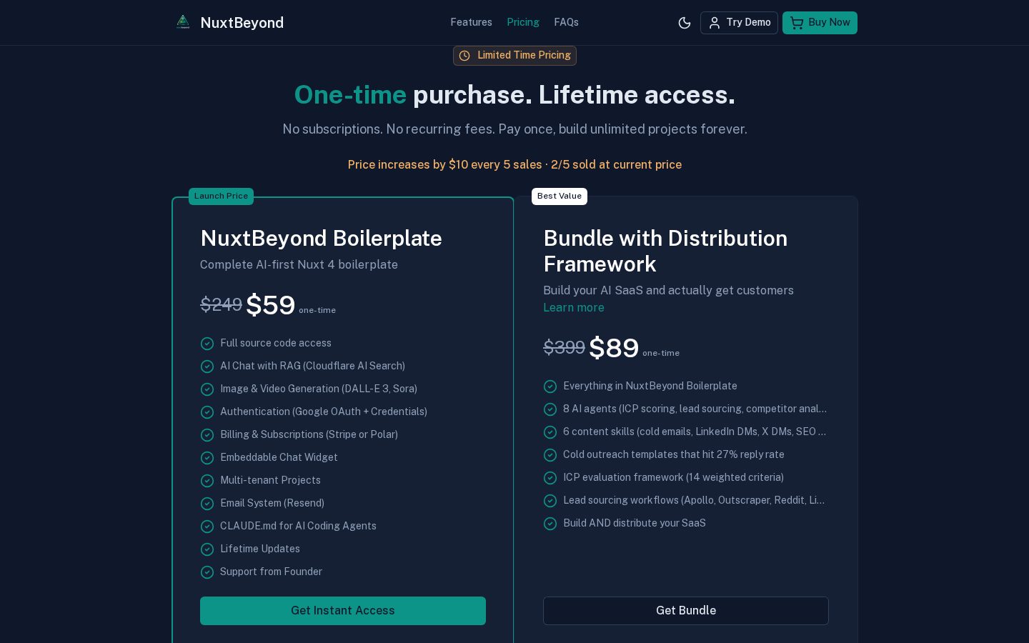 NuxtBeyond Pricing