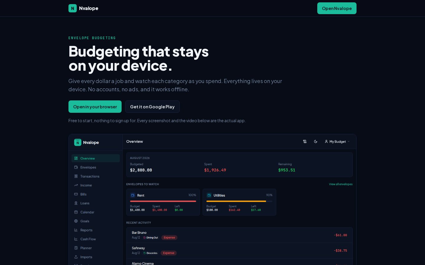 Nvalope Homepage
