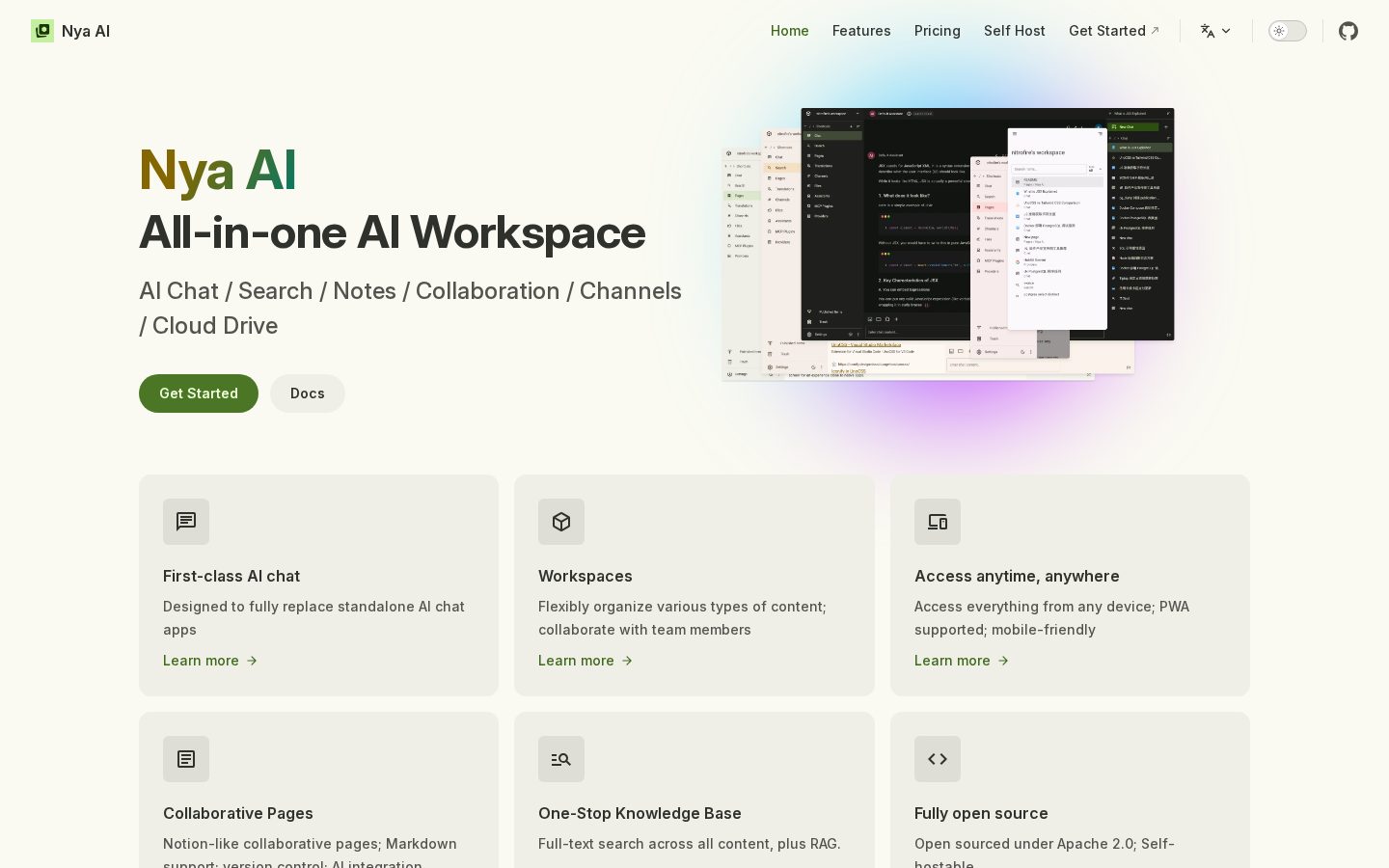 Nya AI Homepage