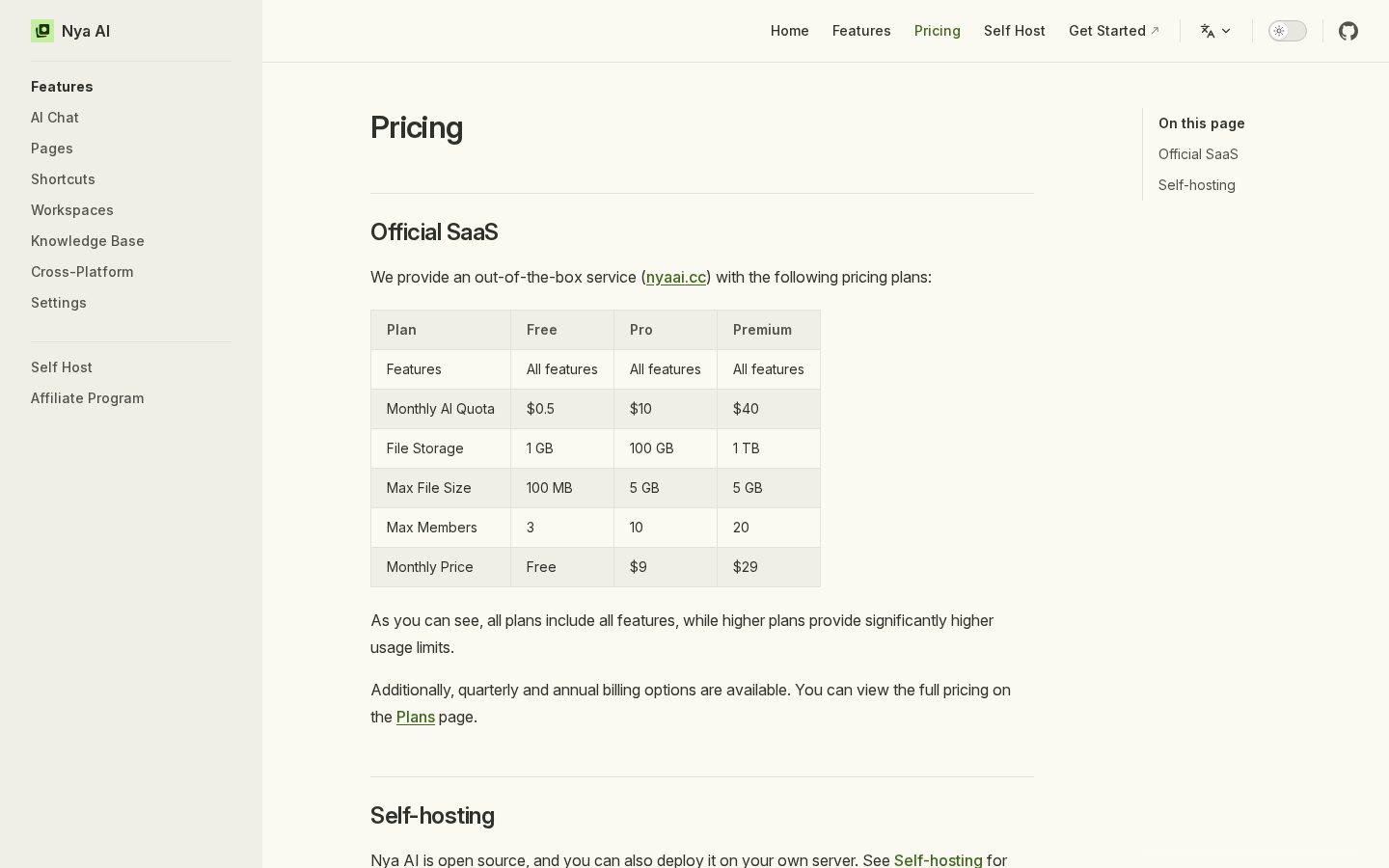 Nya AI Pricing