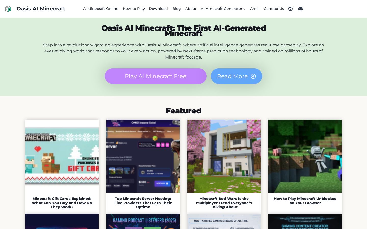 Oasis AI Minecraft Homepage