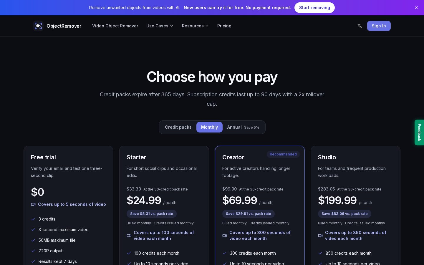 objectremover Pricing