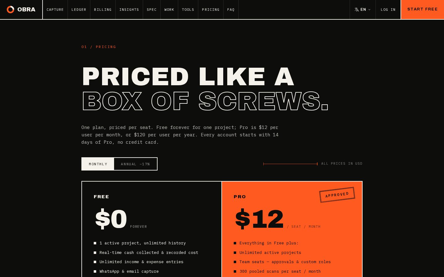 Obra Pricing
