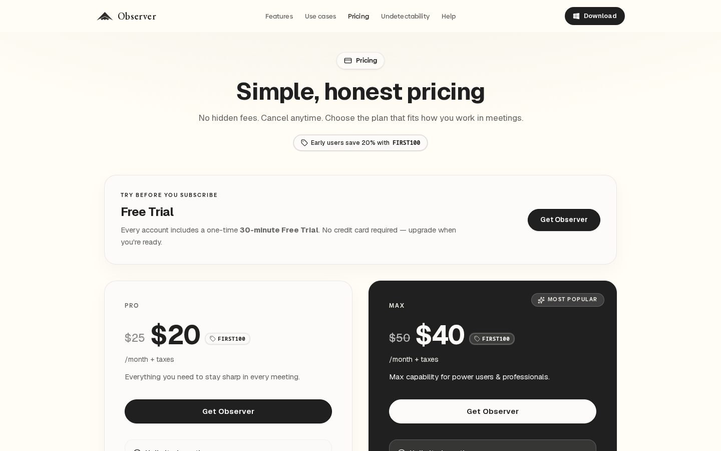 Observer Pricing