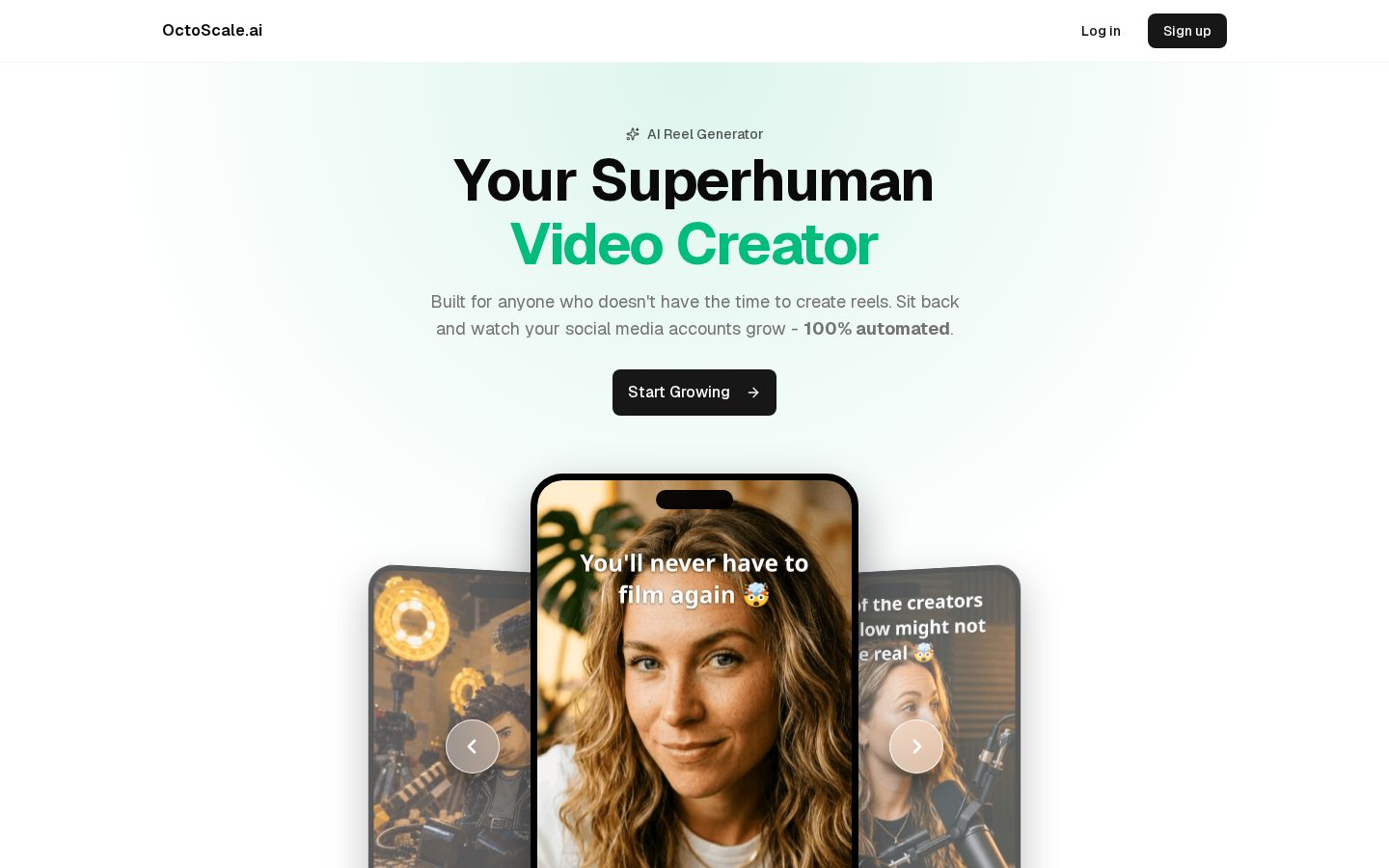 OctoScale AI Reel Generator Homepage