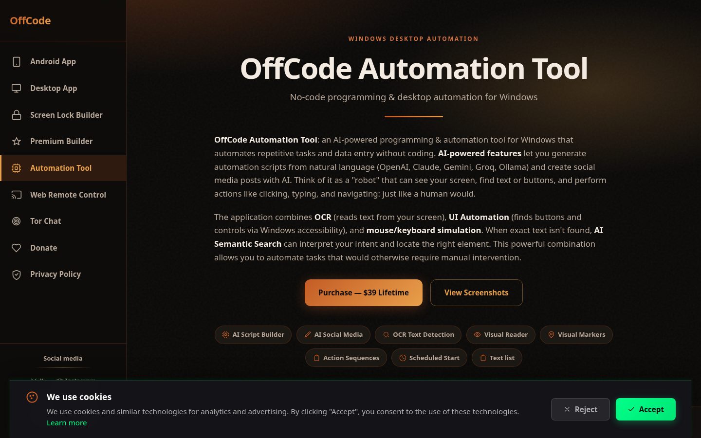 OffCode Automation tool Homepage