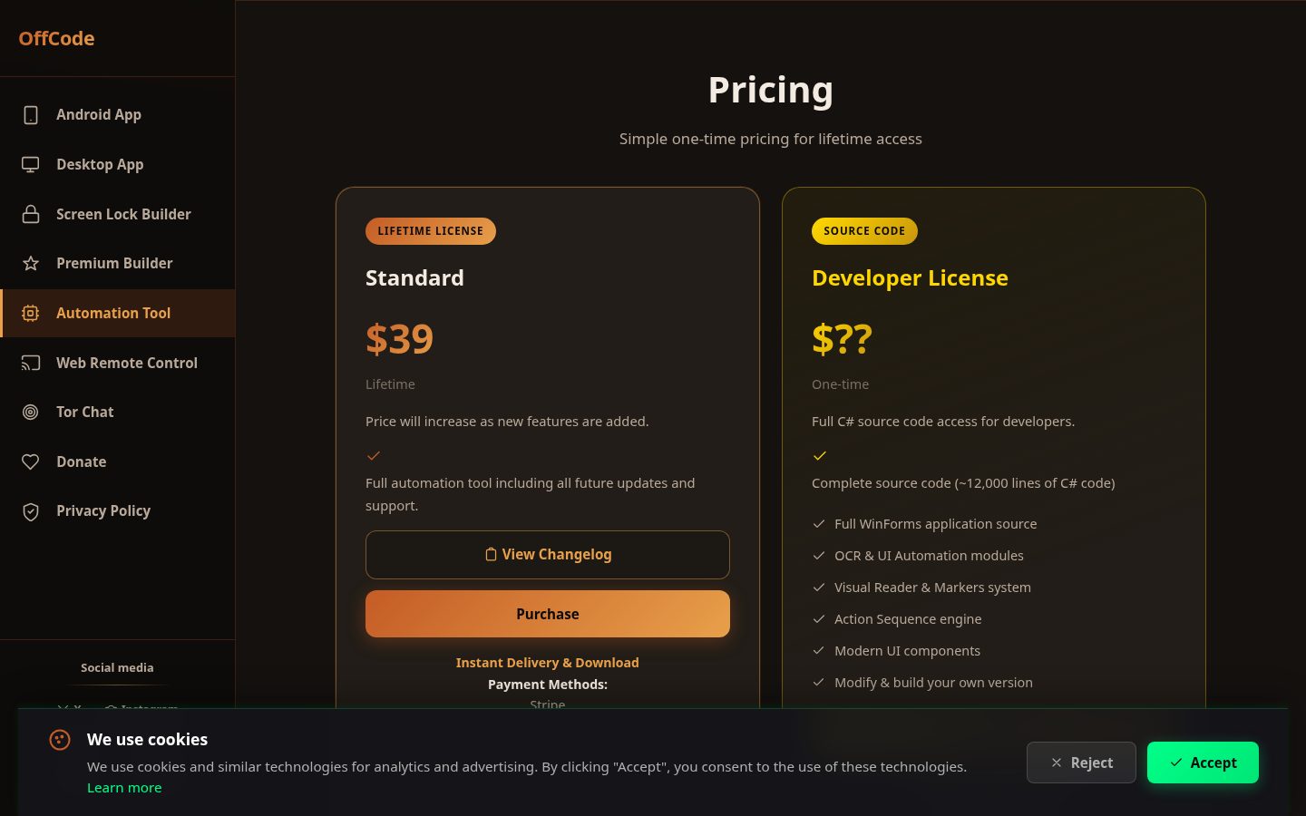 OffCode Automation tool Pricing