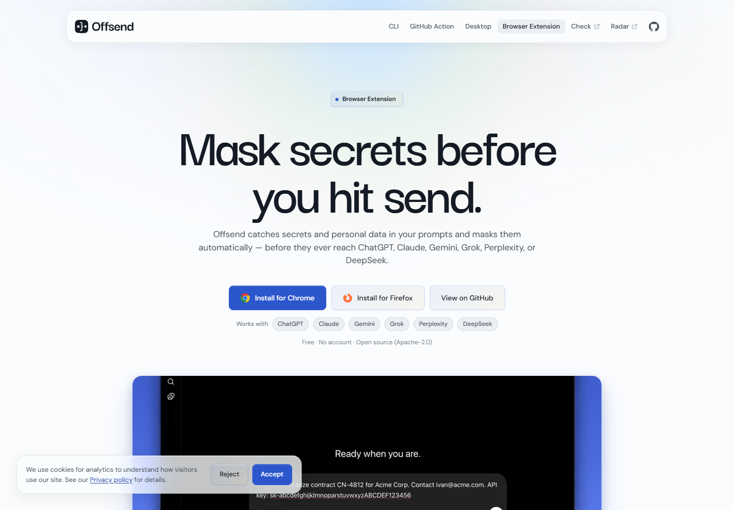 Offsend Extension homepage