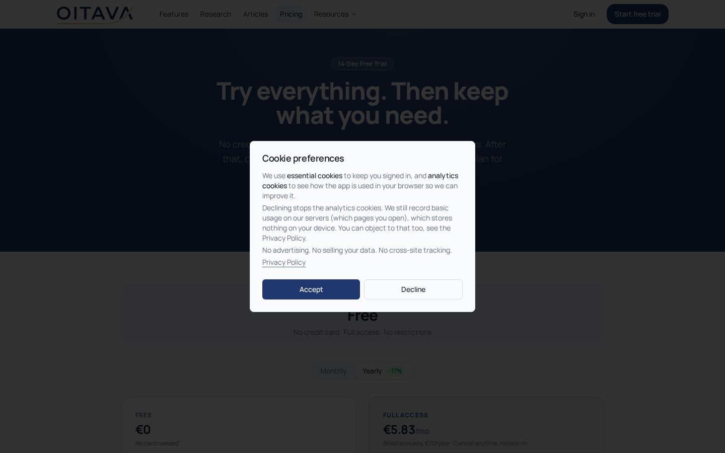 Oitava Pricing