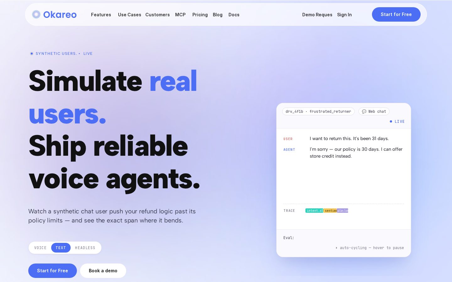 Okareo Homepage