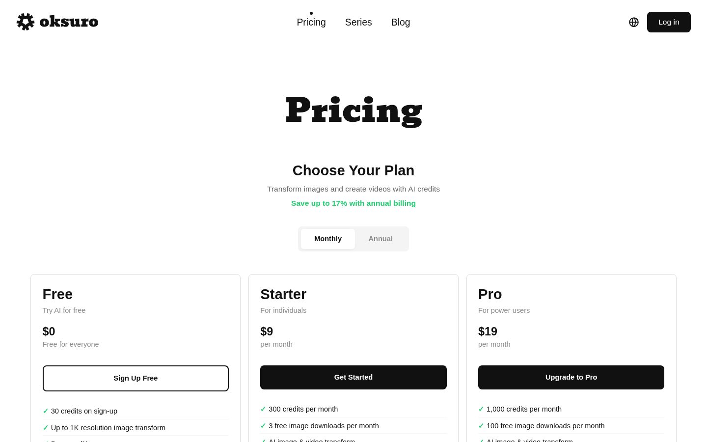 Oksuro Pricing