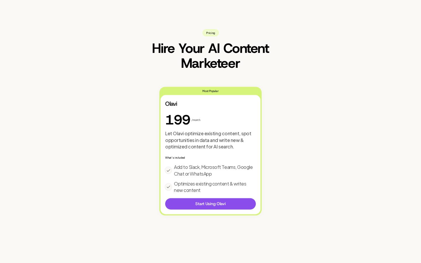Olavi Pricing