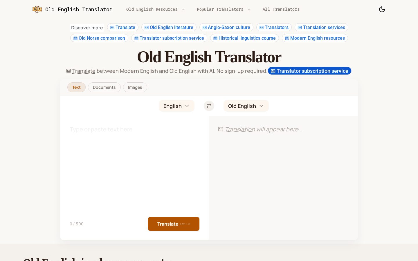 Old English Translator by AI Homepage
